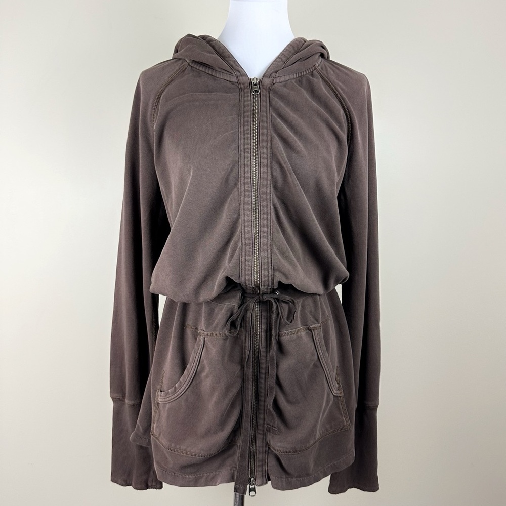 Vintage Gap 1969 Hooded Full Zip Jacket Medium Brown Drawstring Waist